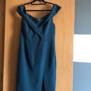 Bardot Green Off Shoulder Slit Dress NWT